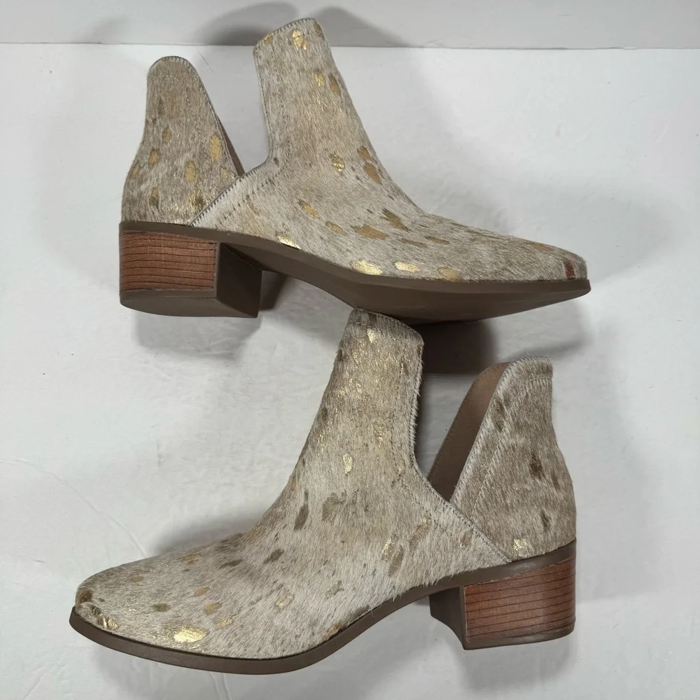 Coconuts by Matisse Pronto Cream Metallic Gold Calf Hair Split Shaft Bootie 9.5M